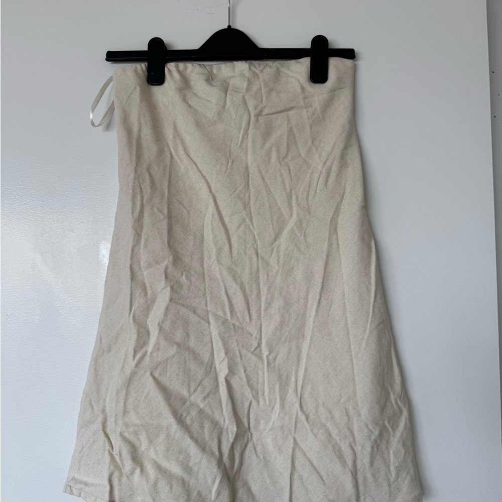 Bamboo Blonde Bandeau Linen Mini Dress in cream
